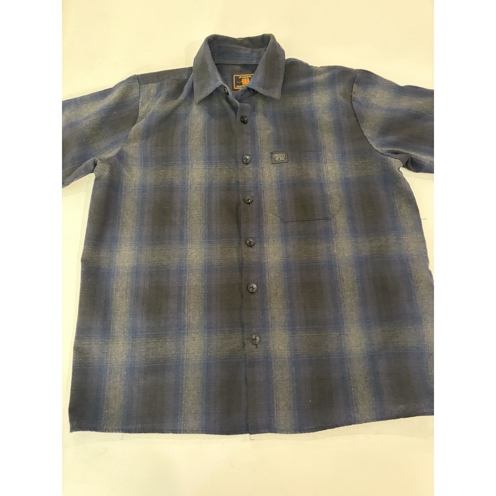 FB County Short Sleeve Checker Flannel Shirt Blue Black Grey Plaid Mens Medium - Picture 2 of 7